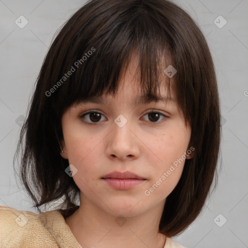 Neutral white child female with medium  brown hair and brown eyes