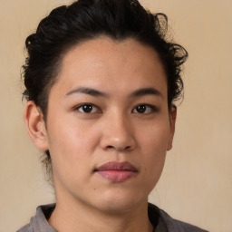 Neutral white young-adult female with short  brown hair and brown eyes