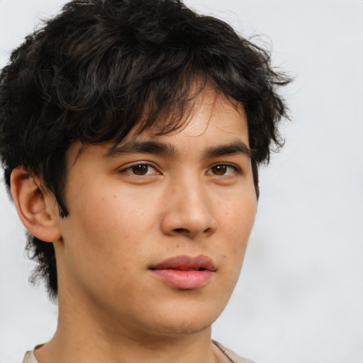 Neutral asian young-adult male with short  brown hair and brown eyes