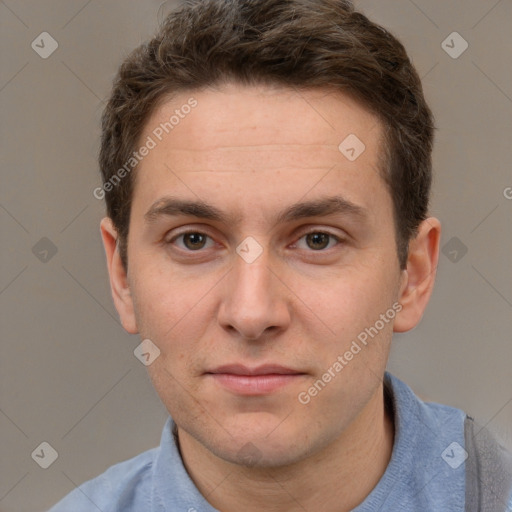 Neutral white adult male with short  brown hair and brown eyes