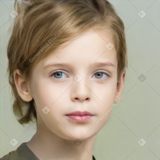 Neutral white child female with short  brown hair and grey eyes