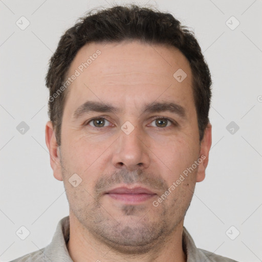 Neutral white adult male with short  brown hair and brown eyes