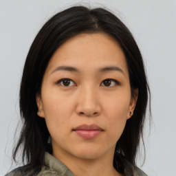 Neutral asian young-adult female with medium  brown hair and brown eyes