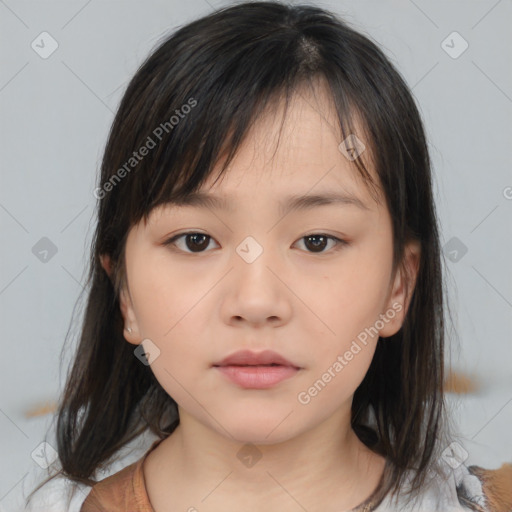 Neutral asian young-adult female with medium  brown hair and brown eyes