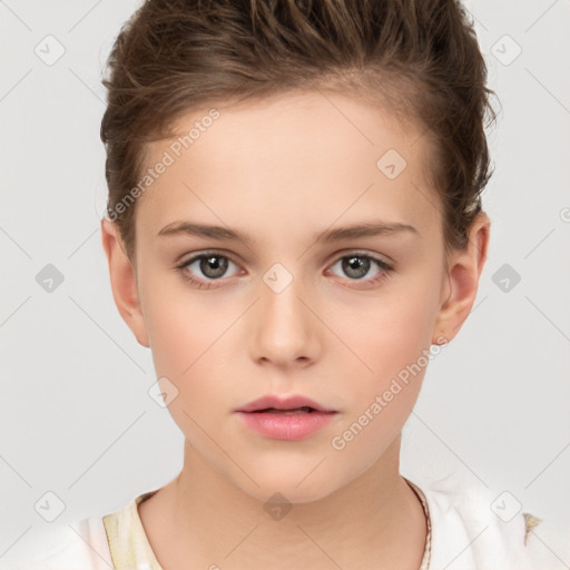 Neutral white child female with short  brown hair and brown eyes