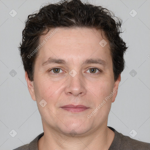 Neutral white adult male with short  brown hair and brown eyes