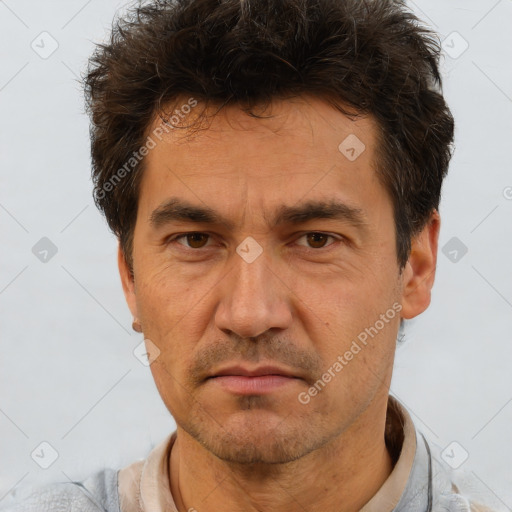 Neutral white adult male with short  brown hair and brown eyes