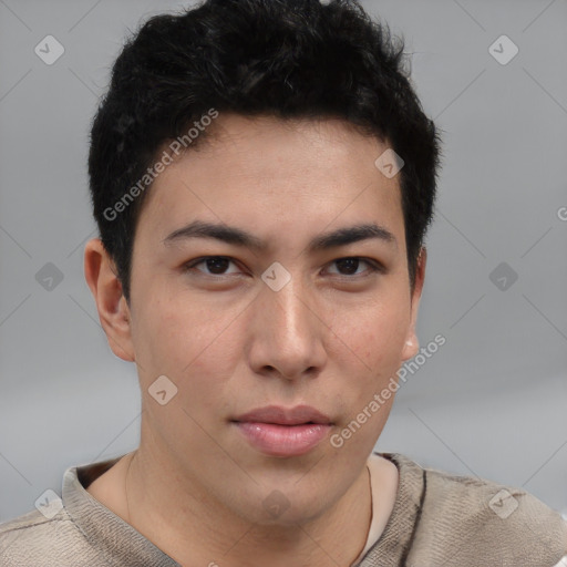 Neutral asian young-adult male with short  brown hair and brown eyes