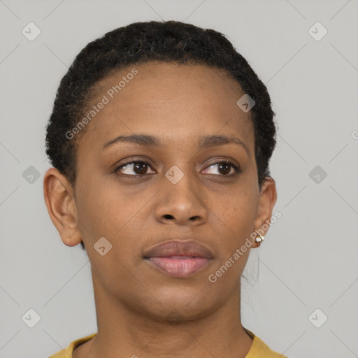 Neutral black young-adult female with short  brown hair and brown eyes