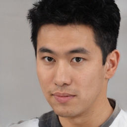 Neutral asian young-adult male with short  black hair and brown eyes