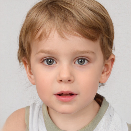 Neutral white child male with short  brown hair and blue eyes