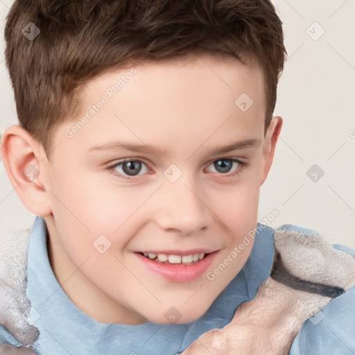 Joyful white child male with short  brown hair and brown eyes