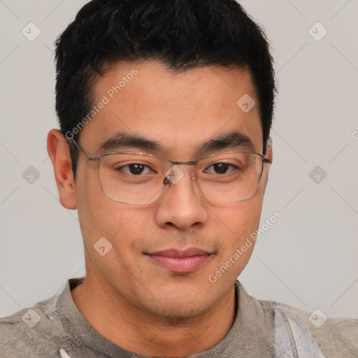 Neutral asian young-adult male with short  black hair and brown eyes