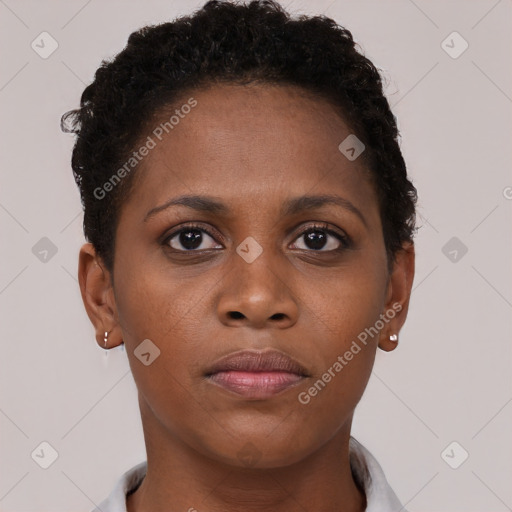 Neutral black young-adult female with short  brown hair and brown eyes