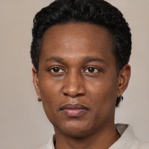 Neutral latino adult male with short  black hair and brown eyes