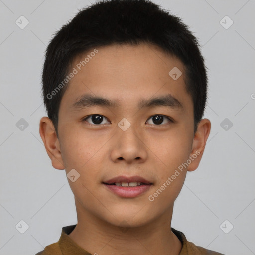 Neutral asian young-adult male with short  brown hair and brown eyes