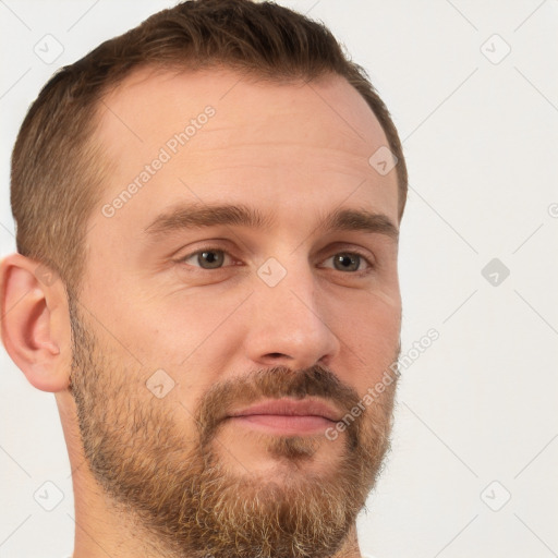 Neutral white adult male with short  brown hair and brown eyes