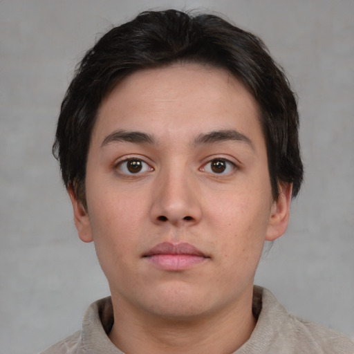 Neutral asian young-adult male with short  brown hair and brown eyes