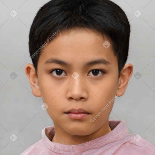 Neutral asian child male with short  brown hair and brown eyes