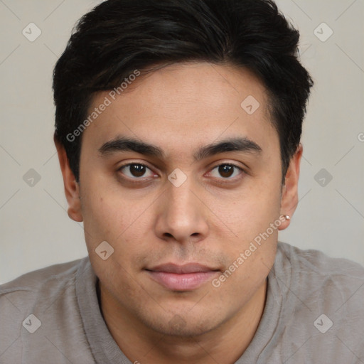 Neutral asian young-adult male with short  brown hair and brown eyes