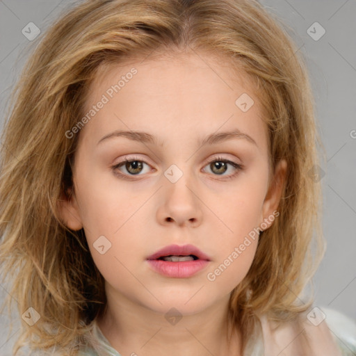 Neutral white child female with medium  brown hair and brown eyes