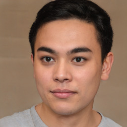 Neutral asian young-adult male with short  brown hair and brown eyes