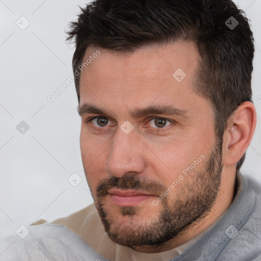 Neutral white adult male with short  brown hair and brown eyes