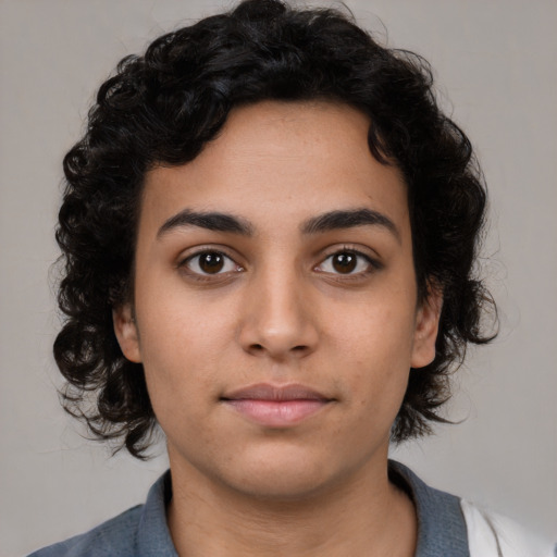 Neutral latino young-adult female with medium  black hair and brown eyes