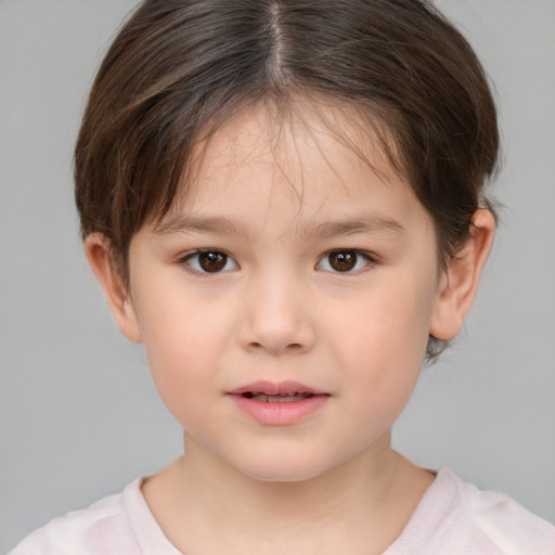 Neutral white child female with short  brown hair and brown eyes