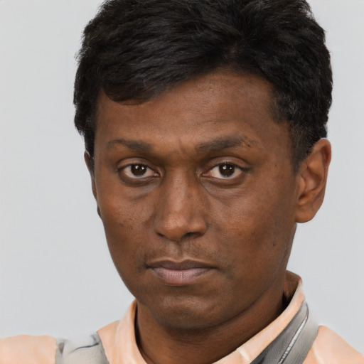 Neutral asian adult male with short  brown hair and brown eyes