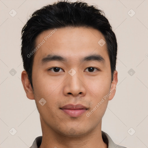 Neutral asian young-adult male with short  black hair and brown eyes