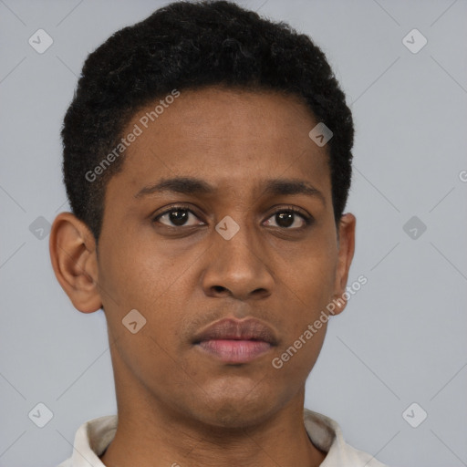 Neutral black young-adult male with short  brown hair and brown eyes