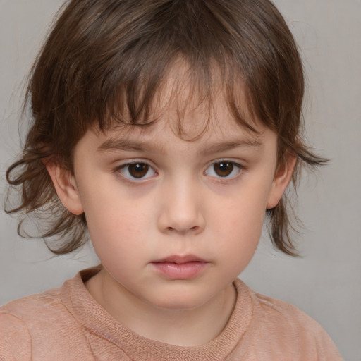 Neutral white child female with medium  brown hair and brown eyes