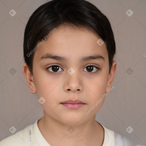 Neutral white child female with short  brown hair and brown eyes