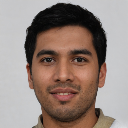 Neutral asian young-adult male with short  black hair and brown eyes