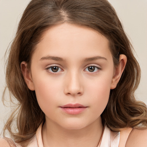 Neutral white child female with long  brown hair and brown eyes