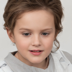 Joyful white child female with short  brown hair and brown eyes