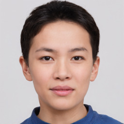 Neutral asian young-adult male with short  brown hair and brown eyes