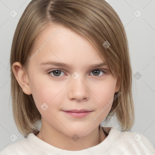 Neutral white child female with medium  brown hair and brown eyes