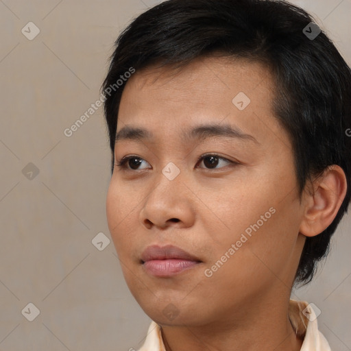 Neutral black young-adult female with medium  black hair and brown eyes