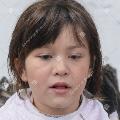 Neutral white child female with medium  brown hair and brown eyes