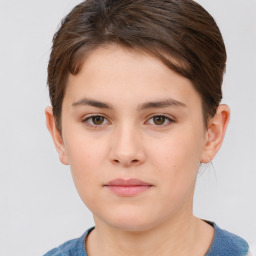 Neutral white young-adult female with short  brown hair and brown eyes