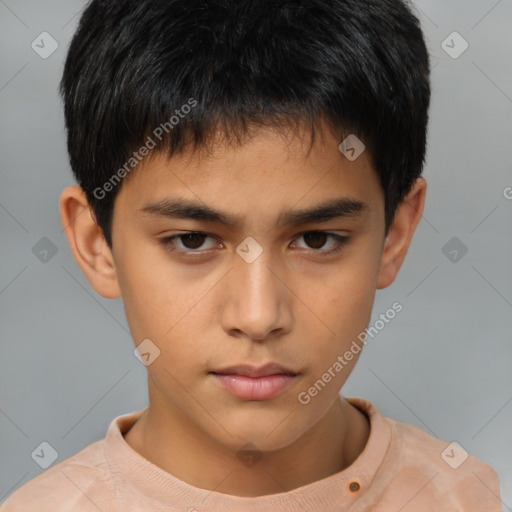 Neutral asian child male with short  brown hair and brown eyes