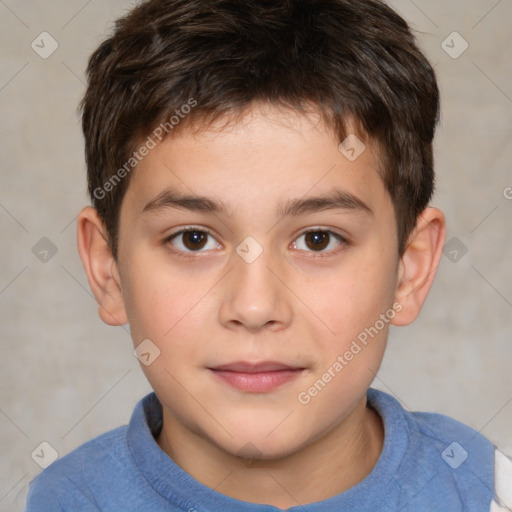 Joyful white child male with short  brown hair and brown eyes