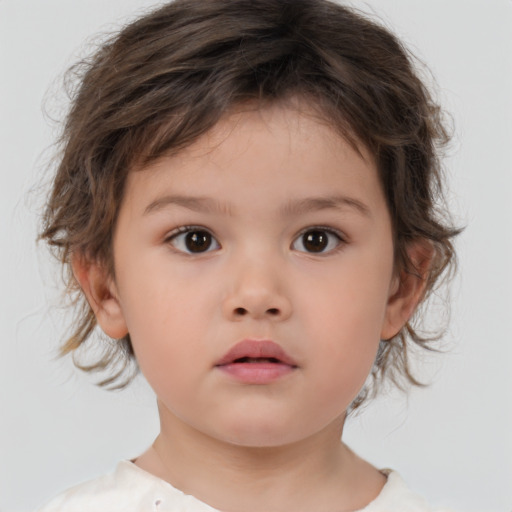 Neutral white child female with medium  brown hair and brown eyes