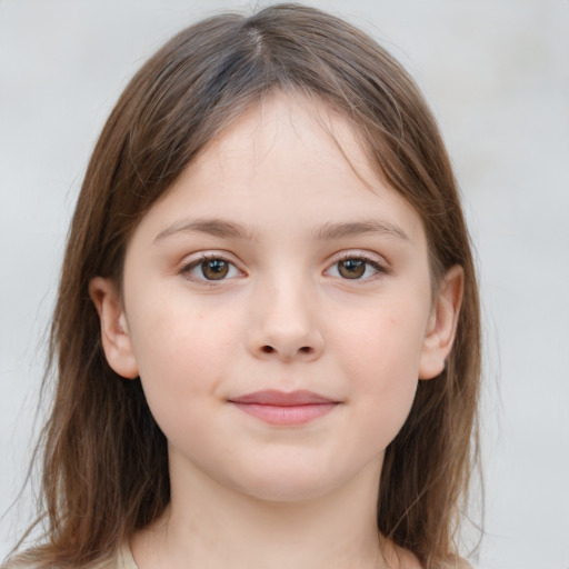 Neutral white child female with medium  brown hair and grey eyes