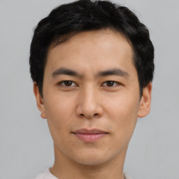 Neutral asian young-adult male with short  black hair and brown eyes