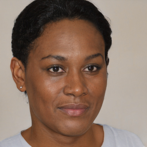 Neutral black young-adult female with short  brown hair and brown eyes
