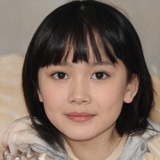 Neutral asian child female with medium  brown hair and brown eyes