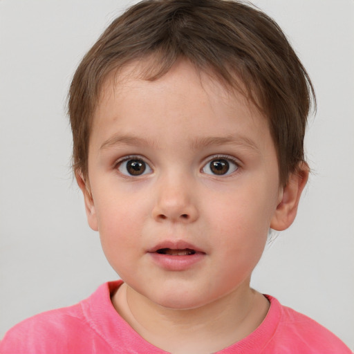 Neutral white child female with short  brown hair and brown eyes